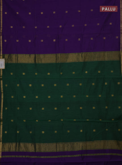 Semi maheswari cotton saree violet and green with zari woven buttas and small zari woven border