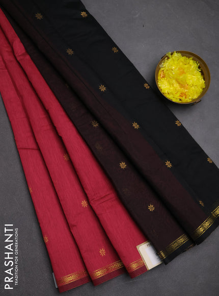 Semi maheswari cotton saree red shade and black with zari woven buttas and small zari woven border