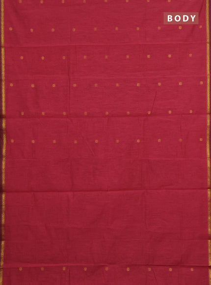 Semi maheswari cotton saree red shade and black with zari woven buttas and small zari woven border