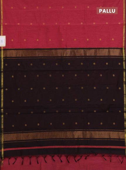 Semi maheswari cotton saree red shade and black with zari woven buttas and small zari woven border