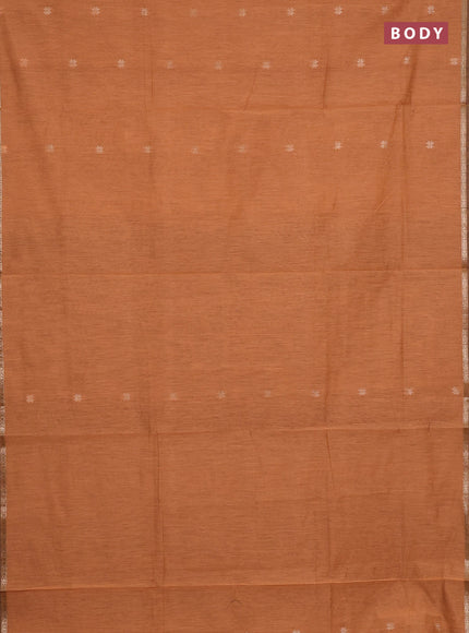 Semi maheswari cotton saree orange and bottle green with zari woven buttas and small zari woven border
