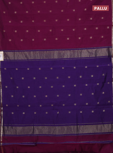 Semi maheswari cotton saree purple and violet with zari woven buttas and small zari woven border