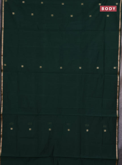 Semi maheswari cotton saree bottle green and maroon with zari woven buttas and small zari woven border