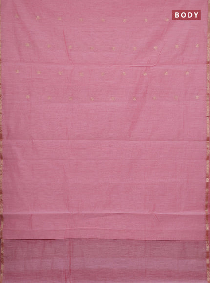 Semi maheswari cotton saree peach and red with zari woven buttas and small zari woven border