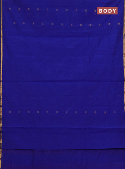 Semi maheswari cotton saree blue and maroon with zari woven buttas and small zari woven border