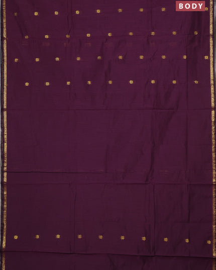 Semi maheswari cotton saree deep purple and rustic orange with zari woven buttas and small zari woven border