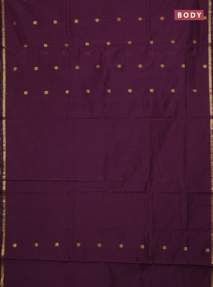 Semi maheswari cotton saree deep purple and rustic orange with zari woven buttas and small zari woven border