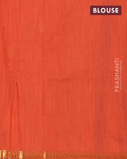 Semi maheswari cotton saree deep purple and rustic orange with zari woven buttas and small zari woven border