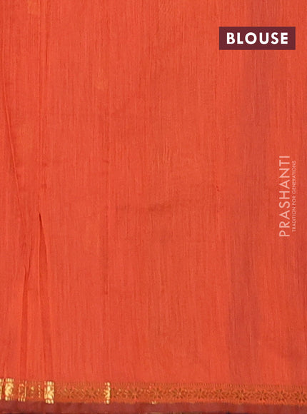 Semi maheswari cotton saree deep purple and rustic orange with zari woven buttas and small zari woven border