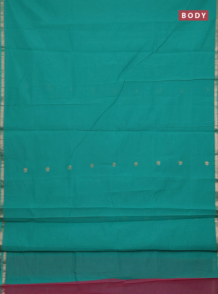 Semi maheswari cotton saree teal green and pink shade with zari woven buttas and small zari woven border