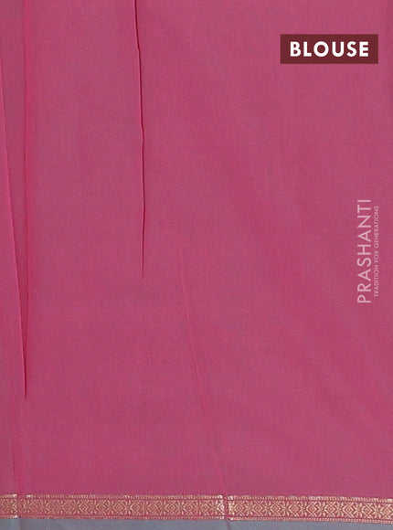 Semi maheswari cotton saree teal green and pink shade with zari woven buttas and small zari woven border