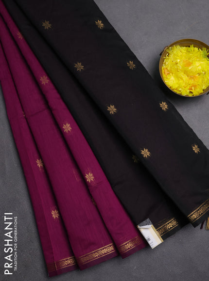 Semi maheswari cotton saree purple and black with zari woven buttas and small zari woven border