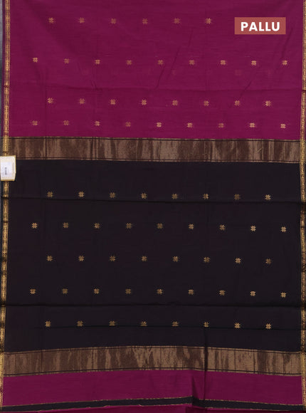Semi maheswari cotton saree purple and black with zari woven buttas and small zari woven border