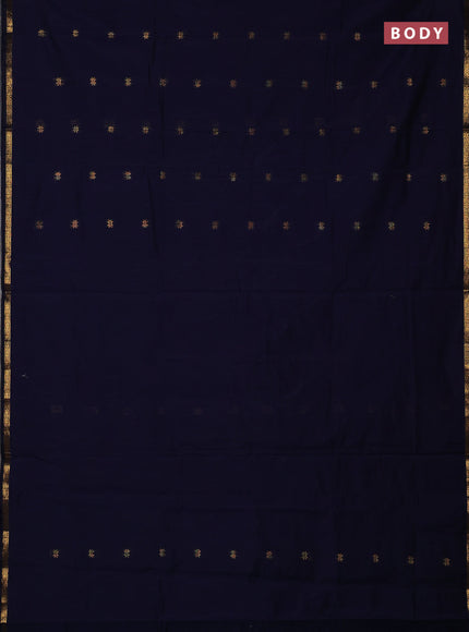 Semi maheswari cotton saree navy blue and teal green with zari woven buttas and small zari woven border