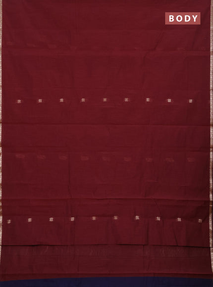 Semi maheswari cotton saree maroon and navy blue with zari woven buttas and small zari woven border