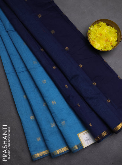 Semi maheswari cotton saree blue and navy blue with zari woven buttas and small zari woven border