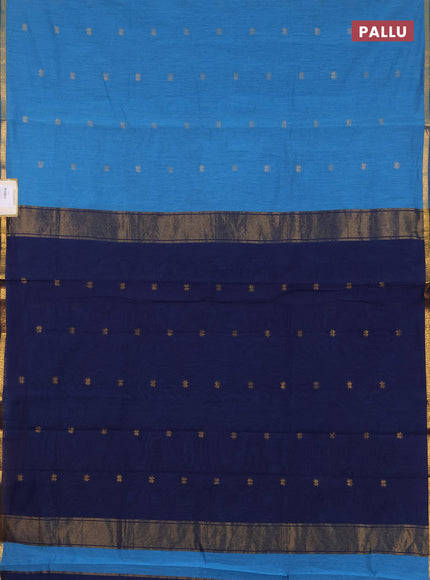 Semi maheswari cotton saree blue and navy blue with zari woven buttas and small zari woven border