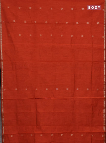 Semi maheswari cotton saree rustic orange and black with zari woven buttas and small zari woven border
