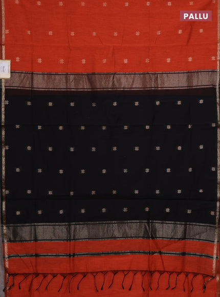 Semi maheswari cotton saree rustic orange and black with zari woven buttas and small zari woven border