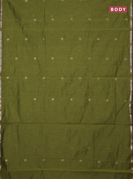 Semi maheswari cotton saree mehendi green and magenta pink with zari woven buttas and small zari woven border