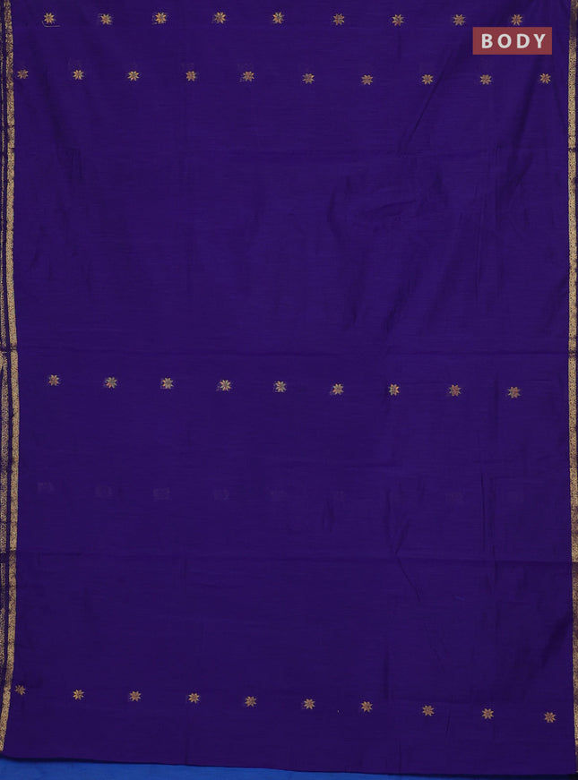 Semi maheswari cotton saree violet and blue with zari woven buttas and small zari woven border