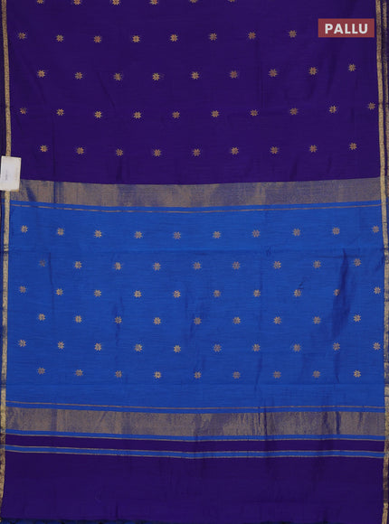 Semi maheswari cotton saree violet and blue with zari woven buttas and small zari woven border