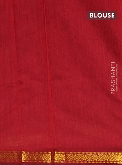 Semi maheswari cotton saree green and maroon with zari woven buttas and small zari woven border