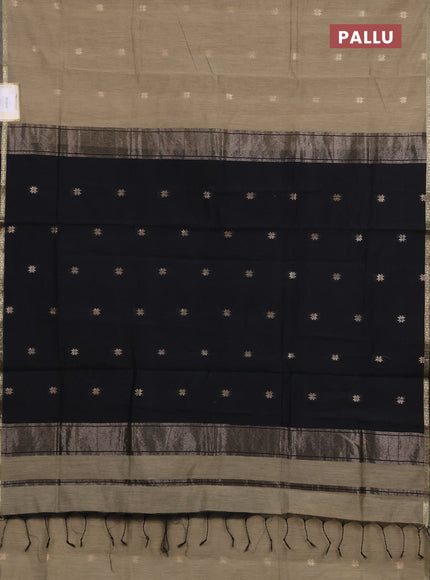 Semi maheswari cotton saree pastel green and black with zari woven buttas and small zari woven border