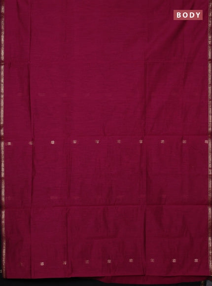 Semi maheswari cotton saree magenta pink and black with zari woven buttas and small zari woven border