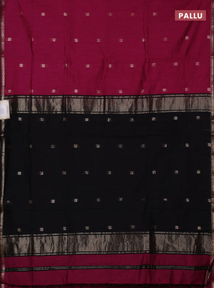 Semi maheswari cotton saree magenta pink and black with zari woven buttas and small zari woven border
