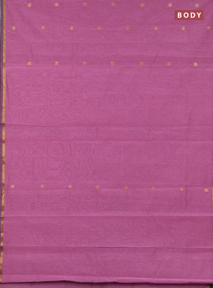 Semi maheswari cotton saree onion pink and bottle green with zari woven buttas and small zari woven border