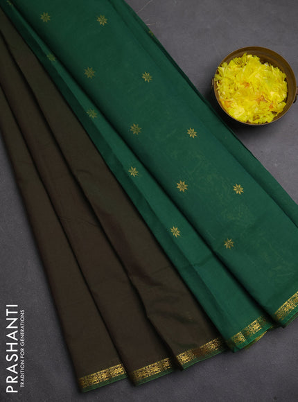Semi maheswari cotton saree mehendi green and green with zari woven buttas and small zari woven border