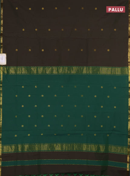 Semi maheswari cotton saree mehendi green and green with zari woven buttas and small zari woven border