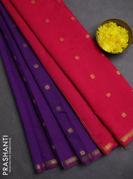 Semi maheswari cotton saree purple and pink with zari woven buttas and small zari woven border