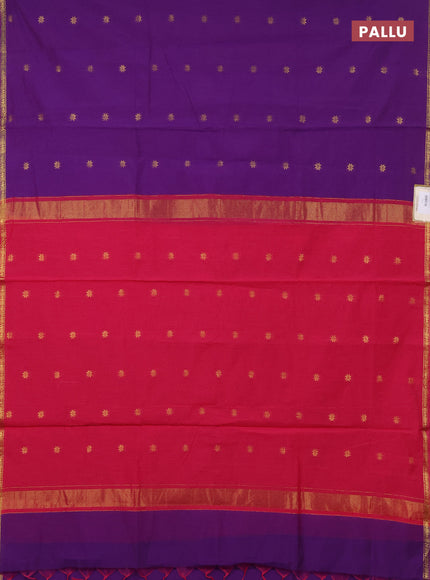 Semi maheswari cotton saree purple and pink with zari woven buttas and small zari woven border