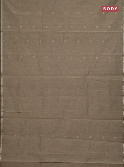 Semi maheswari cotton saree dark beige and maroon with zari woven buttas and small zari woven border