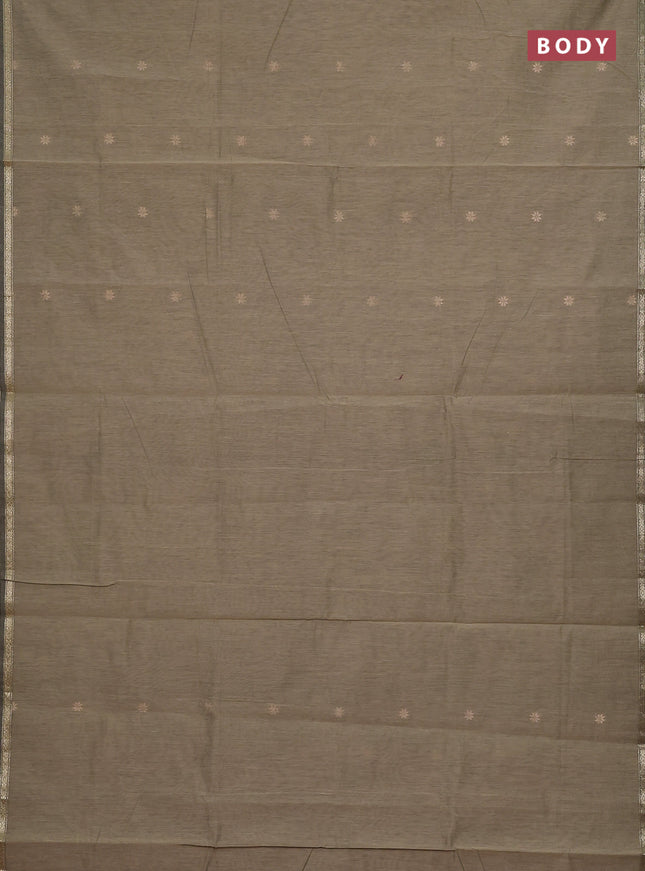 Semi maheswari cotton saree dark beige and maroon with zari woven buttas and small zari woven border