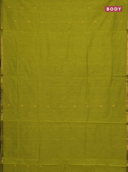 Semi maheswari cotton saree lime green and navy blue with zari woven buttas and small zari woven border