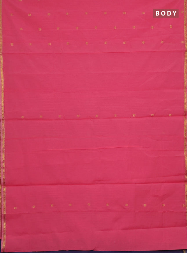 Semi maheswari cotton saree peach pink and blue with zari woven buttas and small zari woven border