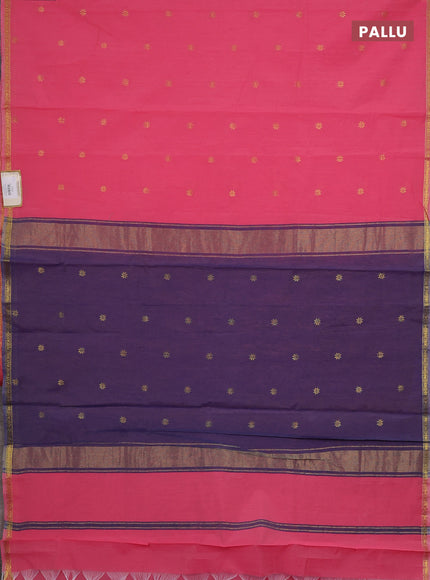 Semi maheswari cotton saree peach pink and blue with zari woven buttas and small zari woven border