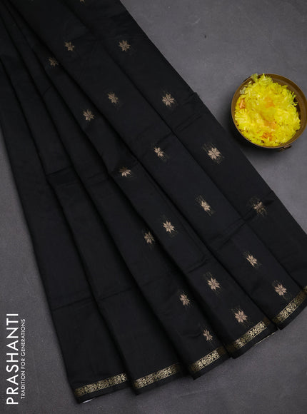 Semi maheswari cotton saree black with zari woven buttas and small zari woven border