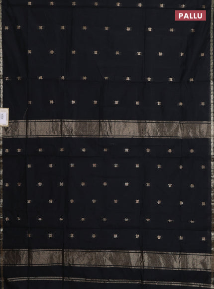 Semi maheswari cotton saree black with zari woven buttas and small zari woven border
