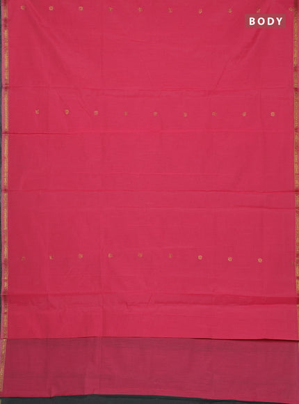 Semi maheswari cotton saree peach pink and green with zari woven buttas and small zari woven border