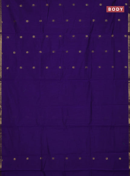 Semi maheswari cotton saree violet and blue with zari woven buttas and small zari woven border