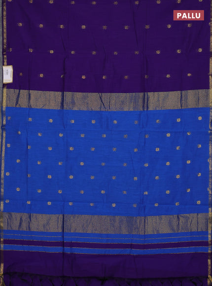 Semi maheswari cotton saree violet and blue with zari woven buttas and small zari woven border