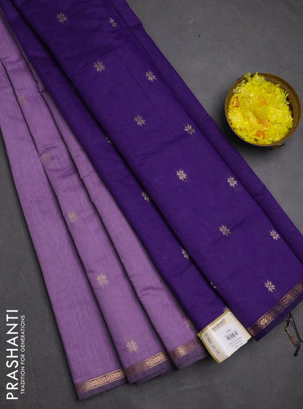 Semi maheswari cotton saree lavender and violet with zari woven buttas and small zari woven border