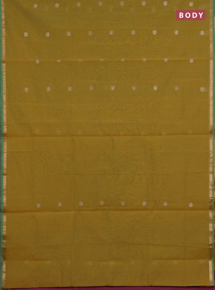Semi maheswari cotton saree mehendi green and pink shade with zari woven buttas and small zari woven border