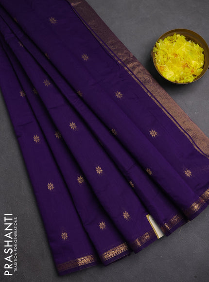 Semi maheswari cotton saree violet with zari woven buttas and small zari woven border