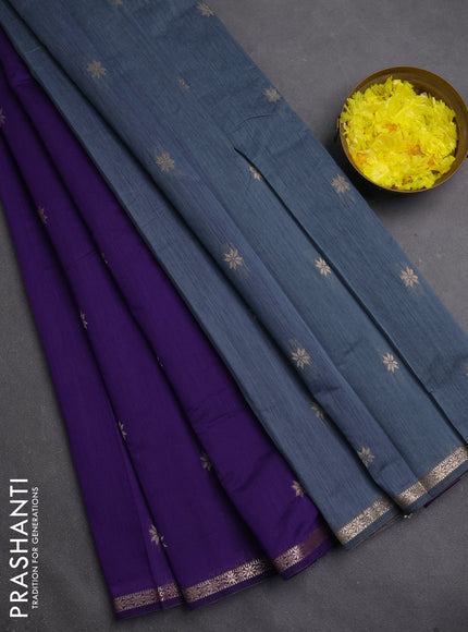 Semi maheswari cotton saree violet and grey with zari woven buttas and small zari woven border