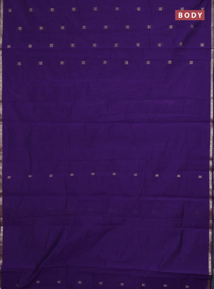 Semi maheswari cotton saree violet and grey with zari woven buttas and small zari woven border